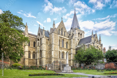 Rochester, United Kingdom - June 9, 2015: Side view of Rochester Cathedral