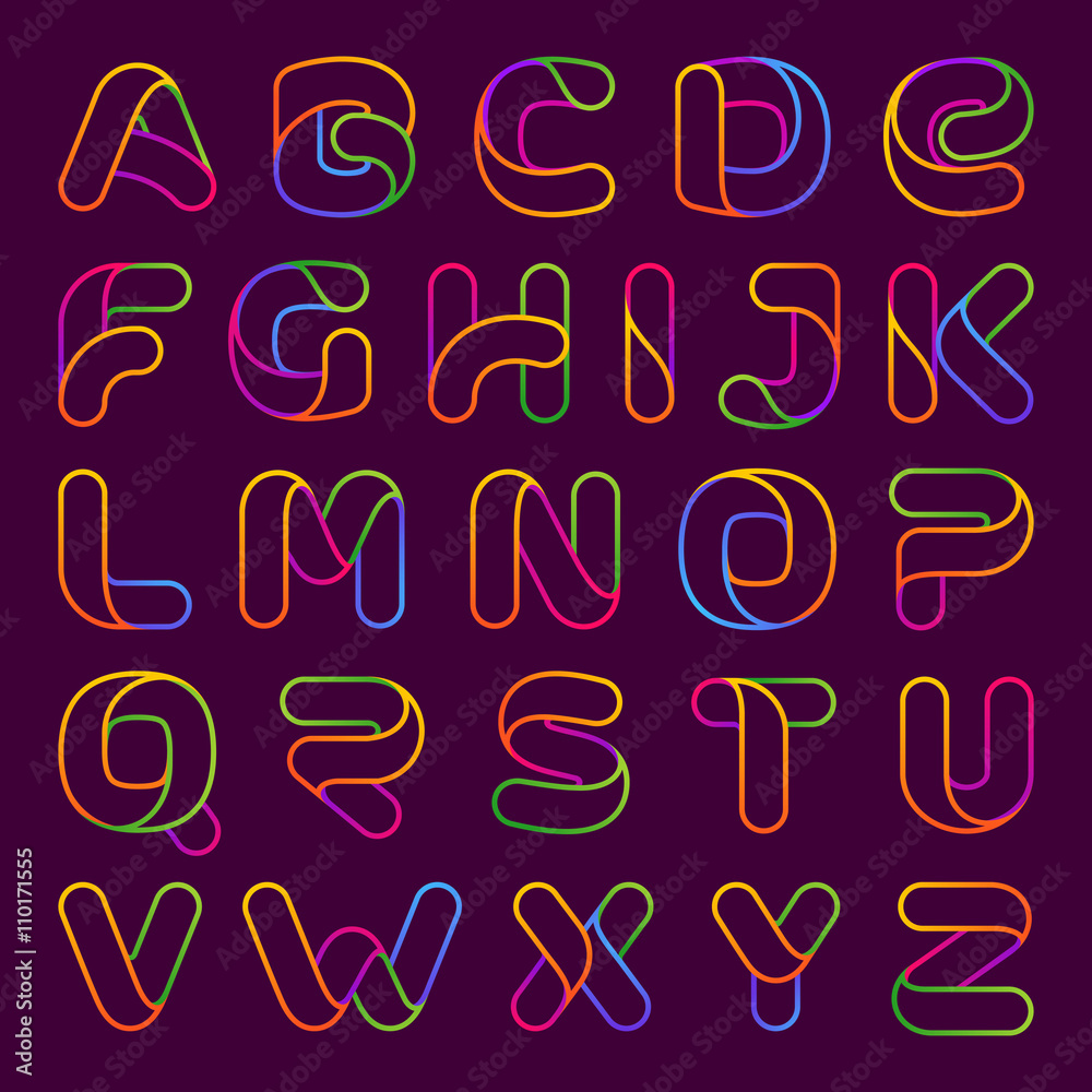 Colorful one line neon letters set. Colorful one line neon letters set.