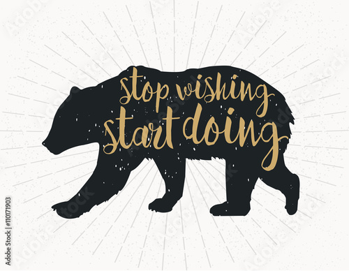 Bear silhouette on white grey background with white lines