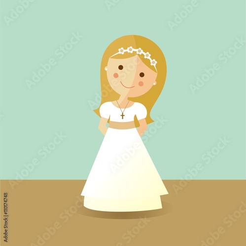 Primera comunión. Niña con un vestido blanco