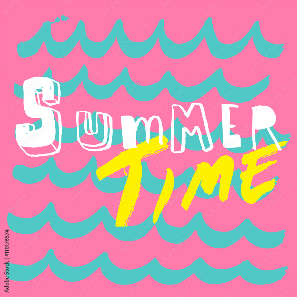 summer time fun lettering and wave pattern background