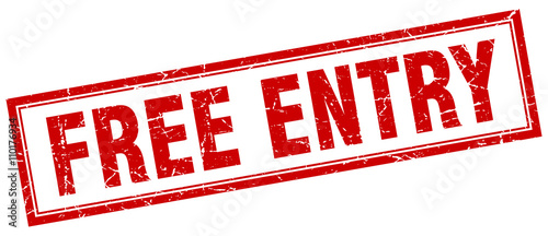 free entry red grunge square stamp on white