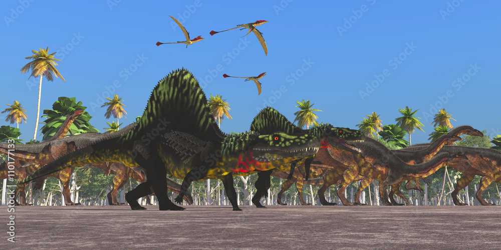 Arizonasaurus Dinosaurs - Arizonasaurus dinosaurs and Eudimorphodon flying reptiles follow along with a herd of Plateosaurus on their annual migration. Arizonasaurus Dinosaurs - Arizonasaurus dinosaurs and Eudimorphodon flying reptiles follow along with a herd of Plateosaurus on their annual migration.