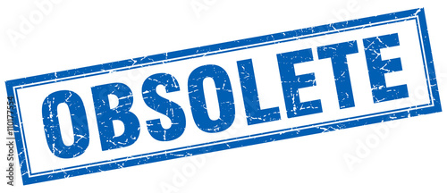obsolete blue grunge square stamp on white