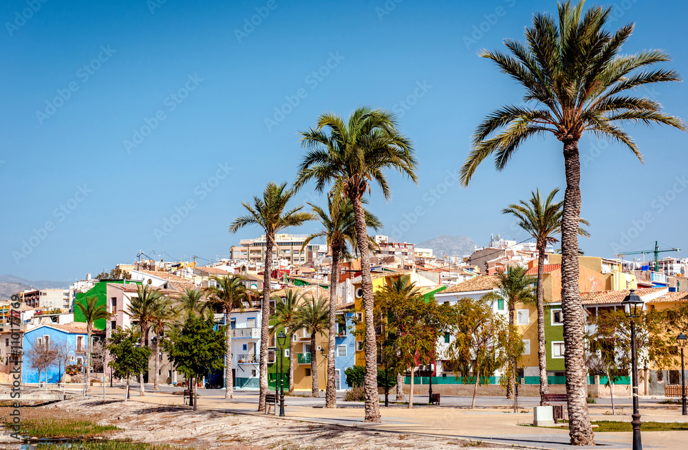 Obraz premium Multicolored houses of Villajoyosa town. Costa Blanca. Spain