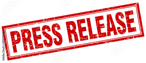 press release red grunge square stamp on white