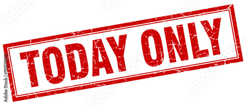 today only red grunge square stamp on white