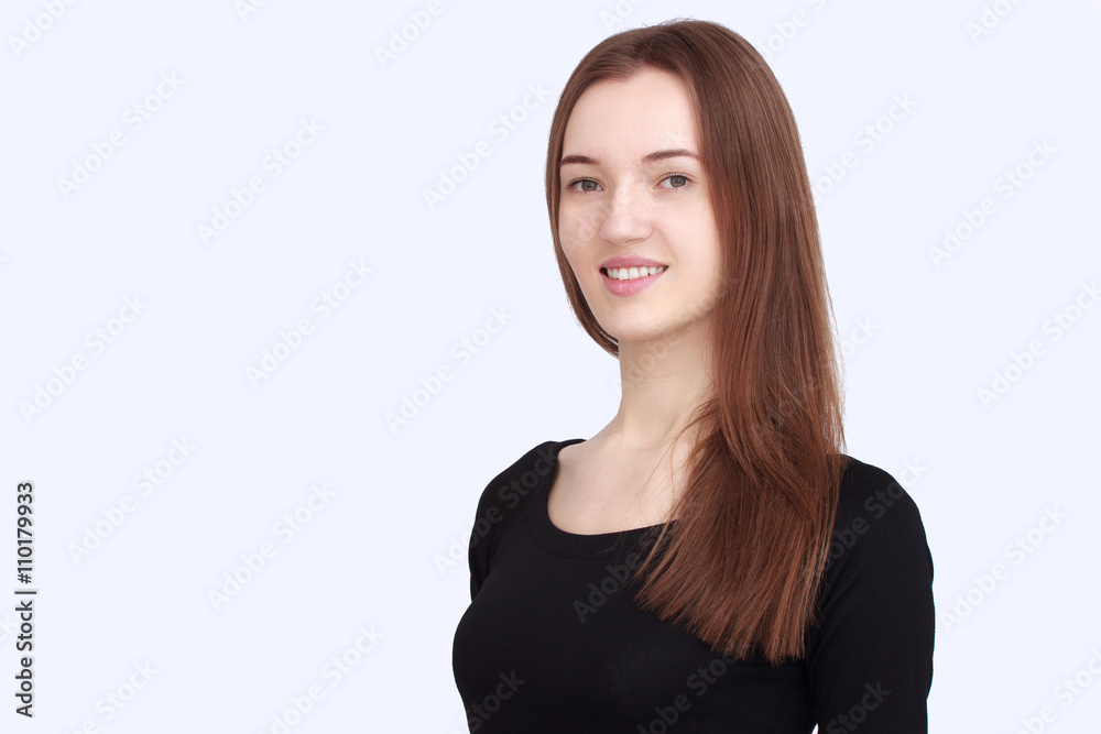 portrait happy woman in black dress portrait happy woman in black dress