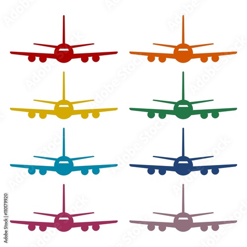 Flight of the plane icons set 