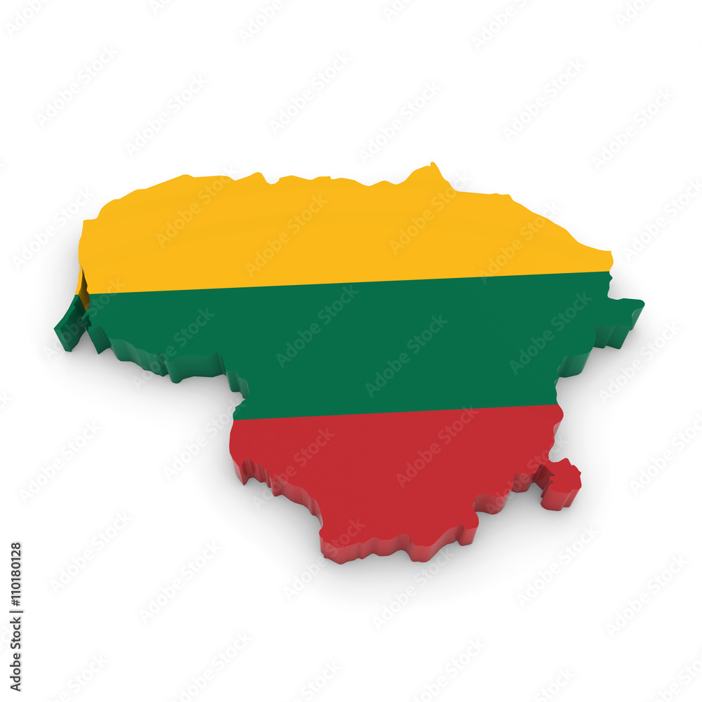 3D Illustration Map Outline of Lithuania with the Lithuanian Flag 3D Illustration Map Outline of Lithuania with the Lithuanian Flag