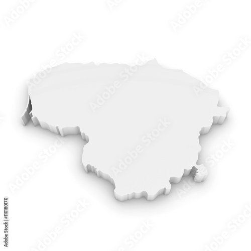 White 3D Illustration Map Outline of Lithuania Isolated on White