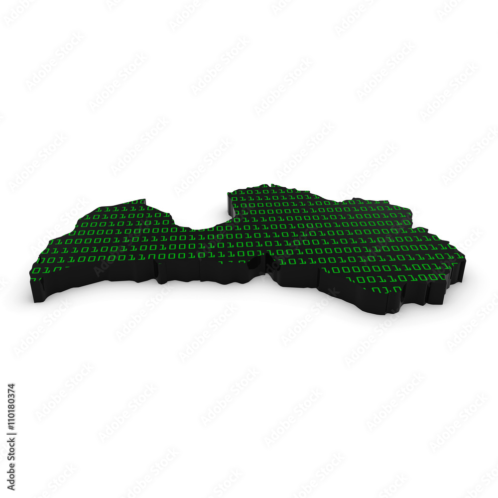 Latvian Technology Industry Concept Image - 3D Illustration Map Outline of Latvia with Green Binary Code