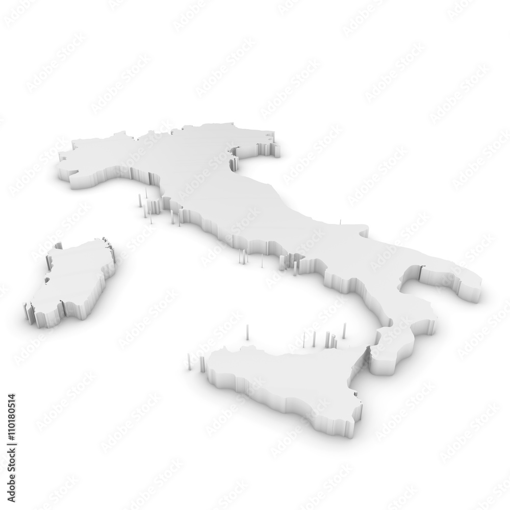 Fototapeta premium White 3D Illustration Map Outline of Italy Isolated on White