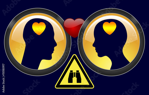 Private Investigation in Divorce. Concept sign of a private detective observing spouses to investigate infidelity 