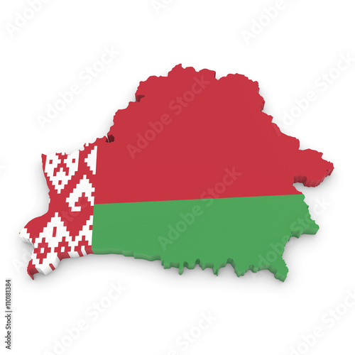 3D Illustration Map Outline of Belarus with the Belarusian Flag