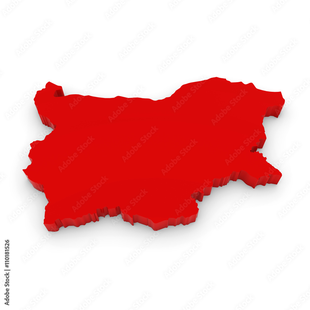 Fototapeta Czerwony ilustracja 3D mapa kontur Bułgarii na białym tle