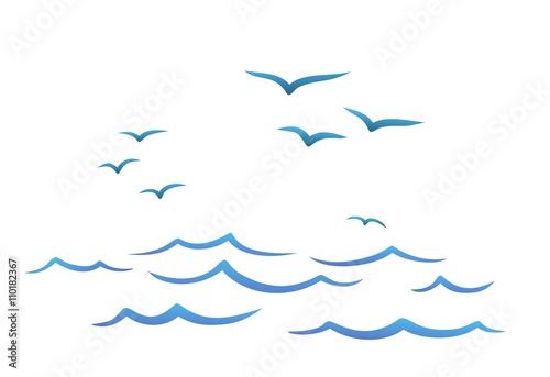 Flight birds over the ocean. 