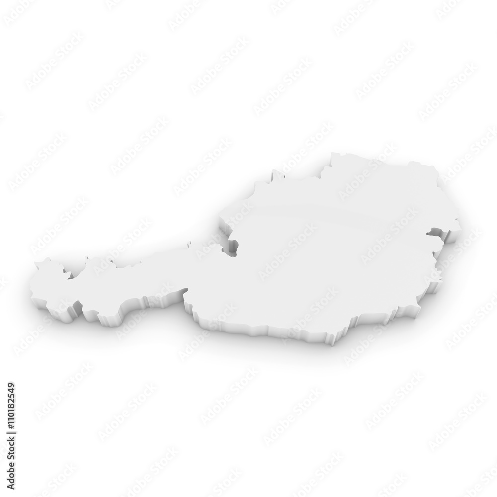 White 3D Illustration Map Outline of Austria Isolated on White