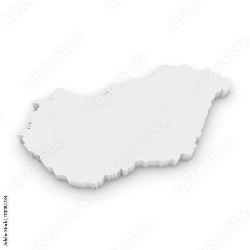 White 3D Illustration Map Outline of Hungary Isolated on White