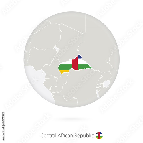 Map of Central African Republic and national flag in a circle.
