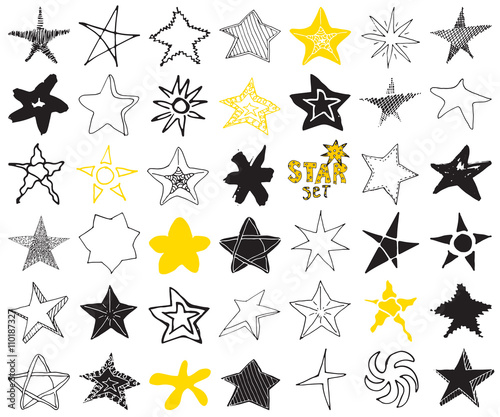 Star sketch Doodles set, hand drawn vector illustration, isolated