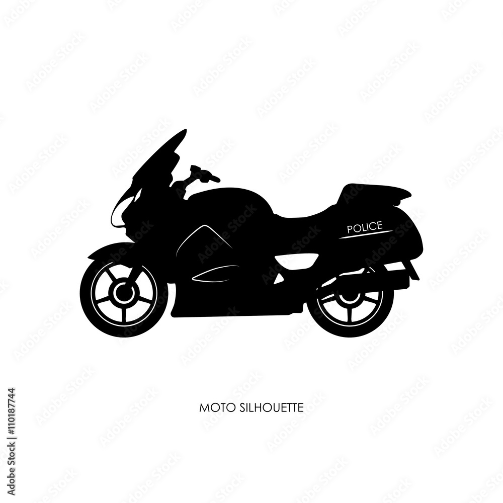 Naklejka premium Black silhouette of a police motorcycle on a white background