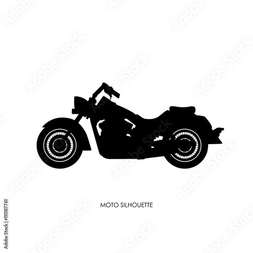 Black silhouette of a heavy motorcycle on a white background