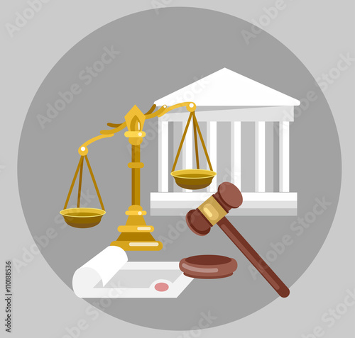 Law horizontal banner set with judical system elements isolated vector illustration