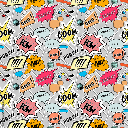 Seamless pattern background with handdrawn comic book speech bubbles, vector illustration