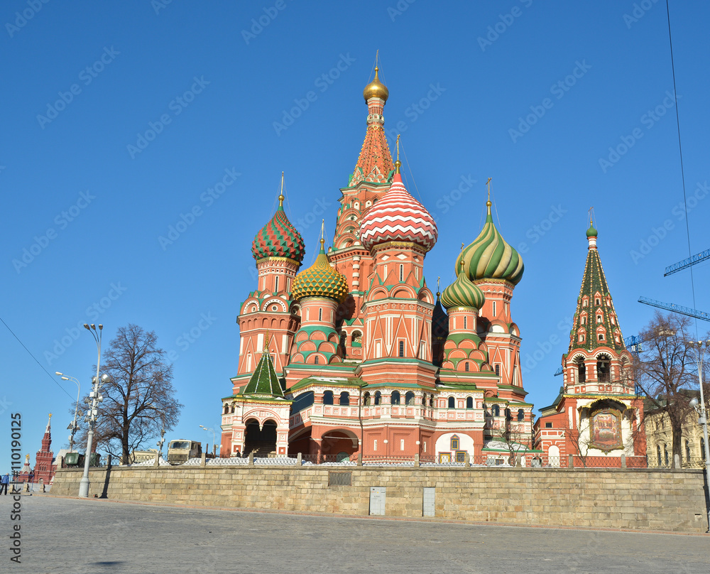 Domes of St. Basil's Cathedral on red square.