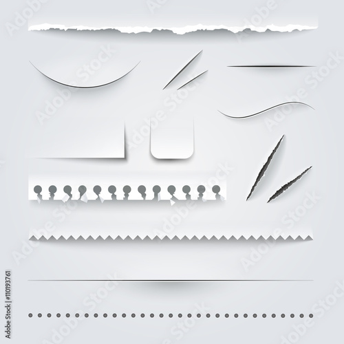 White Paper Edges Shadows Realistic Set  