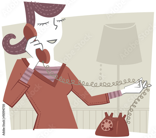 Phone call. Retro style illustration of a woman talking on the phone.