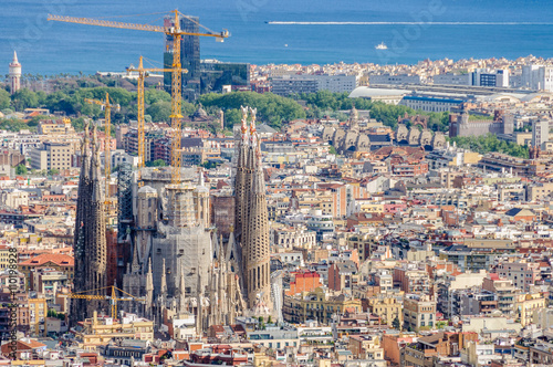 Sagrada Familia from Turo del Rovira in Barcelona, Spain