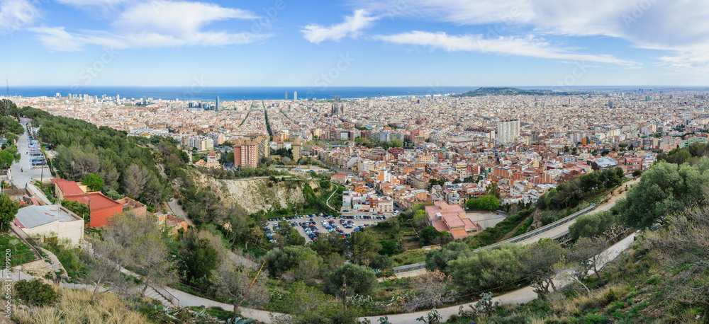 Panoramic view from Turo del Rovira in Barcelona, Spain