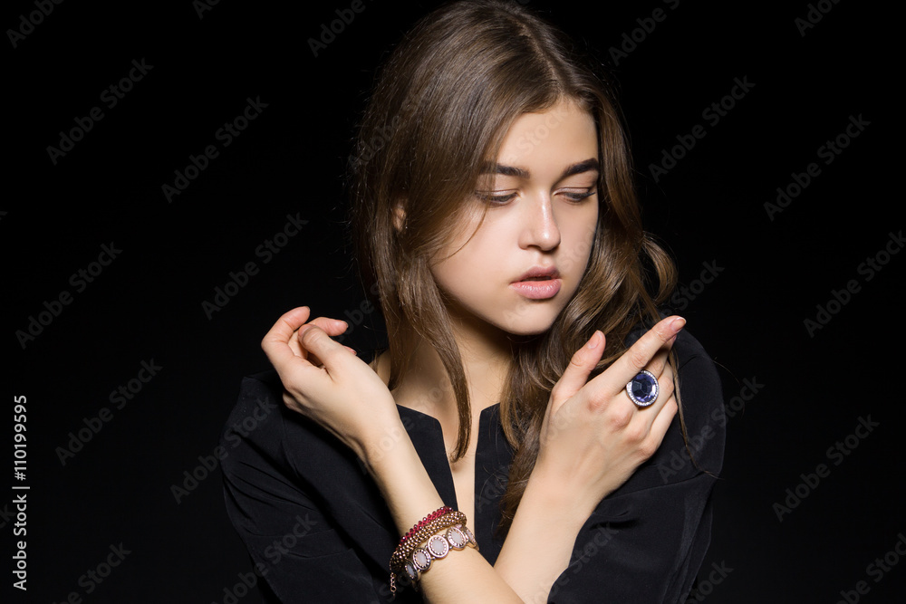 Portrait of a girl with diamonds on black dackground Portrait of a girl with diamonds on black dackground