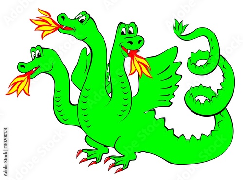 Illustration of funny green, dragon, vector cartoon image.