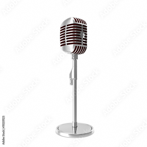 Chrome retro microphone isolated on white backgorund. 3d illustration