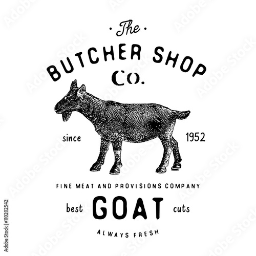 Butcher Shop vintage emblem goat meat products, butchery Logo template retro style. Vintage Design for Logotype, Label, Badge and brand design. vector illustration isolated on white