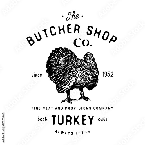 Butcher Shop vintage emblem turkey meat products, butchery Logo template retro style. Vintage Design for Logotype, Label, Badge and brand design. vector illustration isolated on white