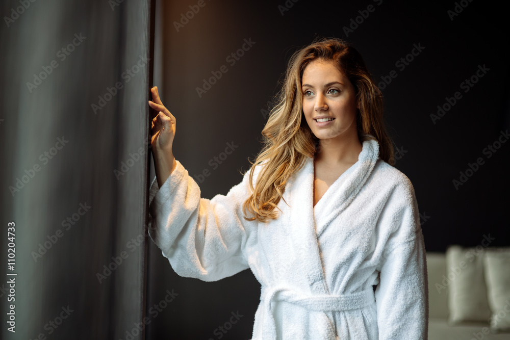 Stunning woman in bathrobe Stunning woman in bathrobe