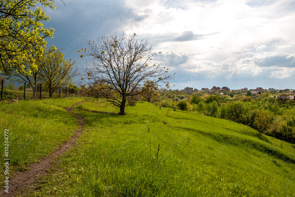 Spring landscape with footpath before the rain Spring landscape with footpath before the rain