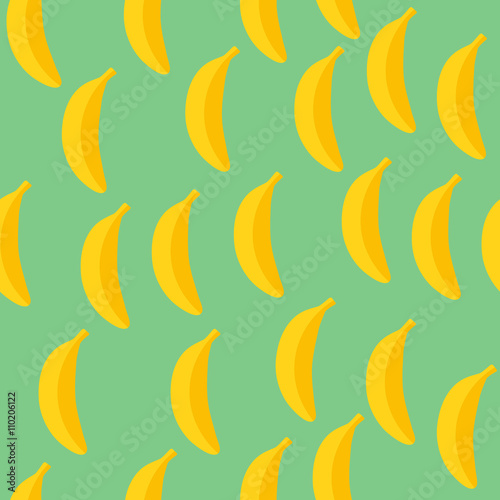 Seamless pattern of bananas with green background