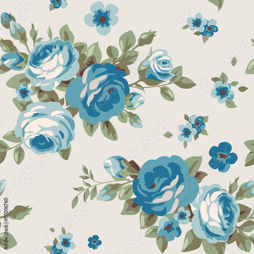Leinwand Poster Seamless wallpaper with blue flowers