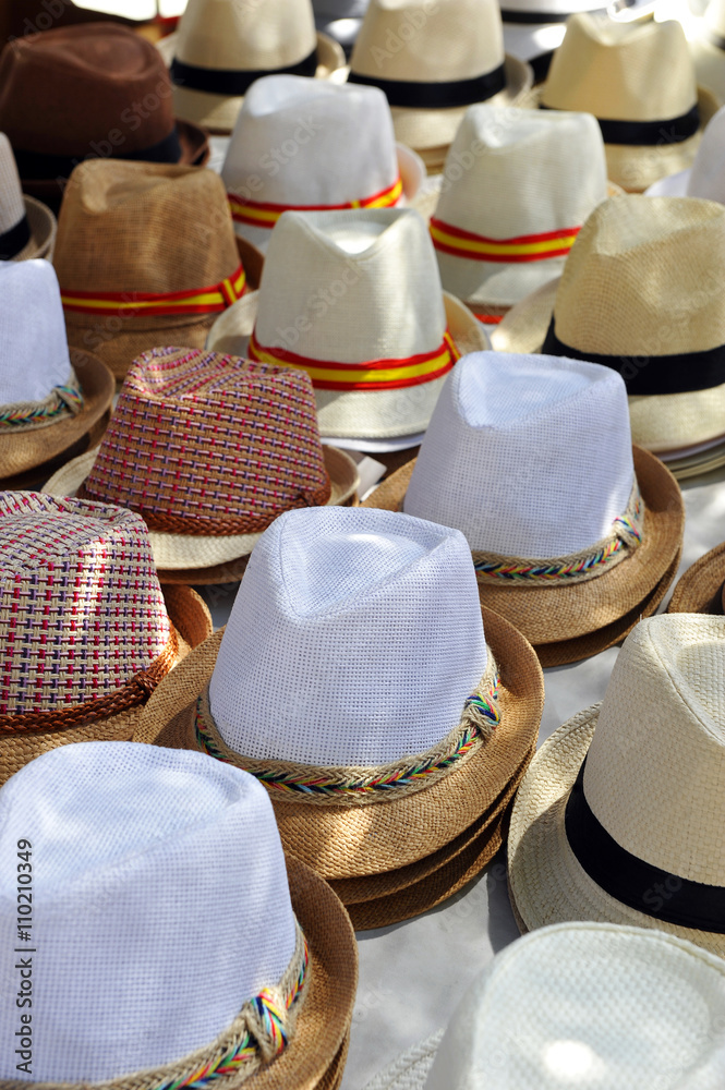 Straw hats on the street market