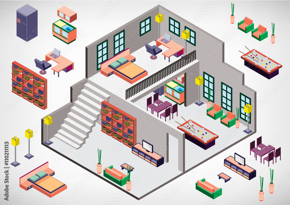 illustration of info graphic interior room concept in isometric graphic illustration of info graphic interior room concept in isometric graphic