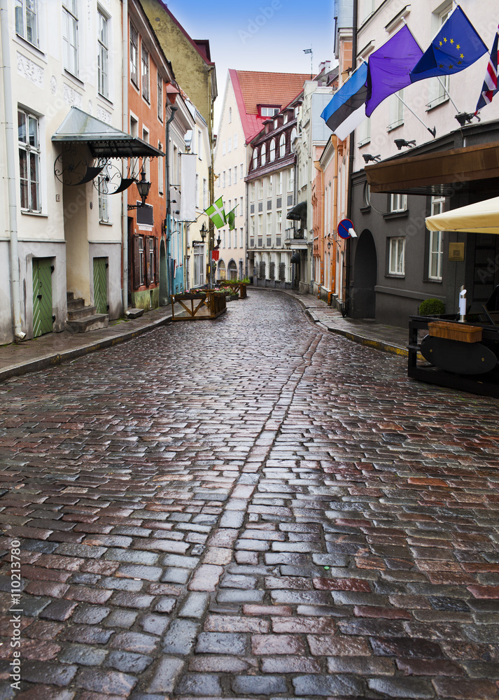 Old city's  streets after the rain. Tallinn. Estonia..