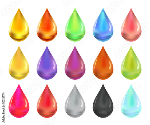 Oil drop set, collection of oil drops for beauty and cosmetics or food and drink products, vector illustration isolated on white background
