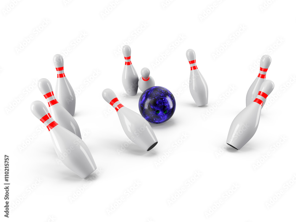 Bowling Ball crashing into the pins. 3D rendering Bowling Ball crashing into the pins. 3D rendering