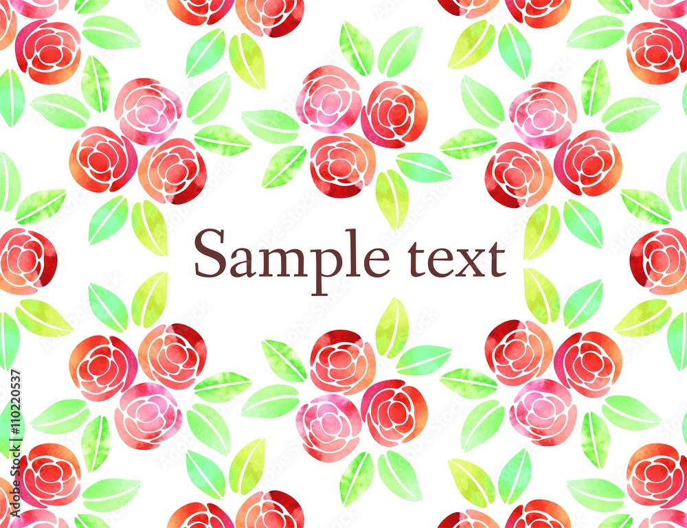 Vector background with watercolor roses. Beautiful frame with flowers