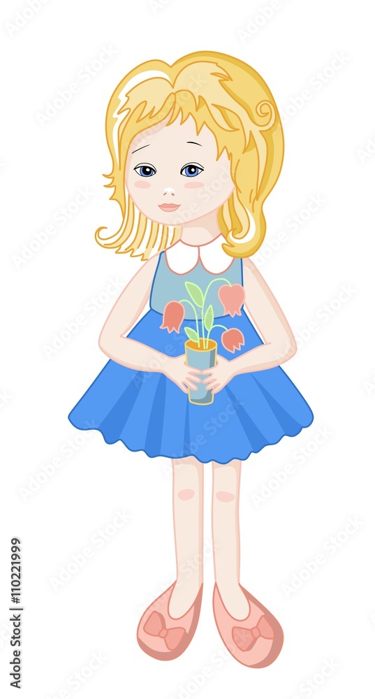 Beautiful doll with flowers. Cute vector illustration. Beautiful doll with flowers. Cute vector illustration.